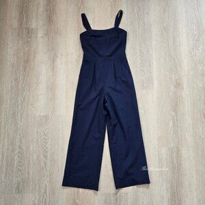Lulus Navy Blue Cotton Cropped Jumpsuit XS Wide Leg Casual Chic New With Tags